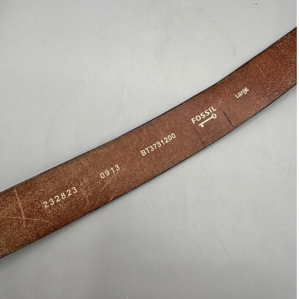 Fossil Leather Belt Mens Size L 36-40 Brown Silver Buckle‎